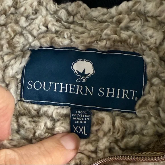 Southern Shirt Co XXL Sherpa Quarter Zip Pullover Fleece Taupe Gray Cozy Winter - Picture 7 of 11